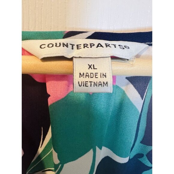 Counterparts 3/4 Sleeve Multicolor Tunic Top XL V-Neck Colorful Pink Blue Green - Picture 5 of 7